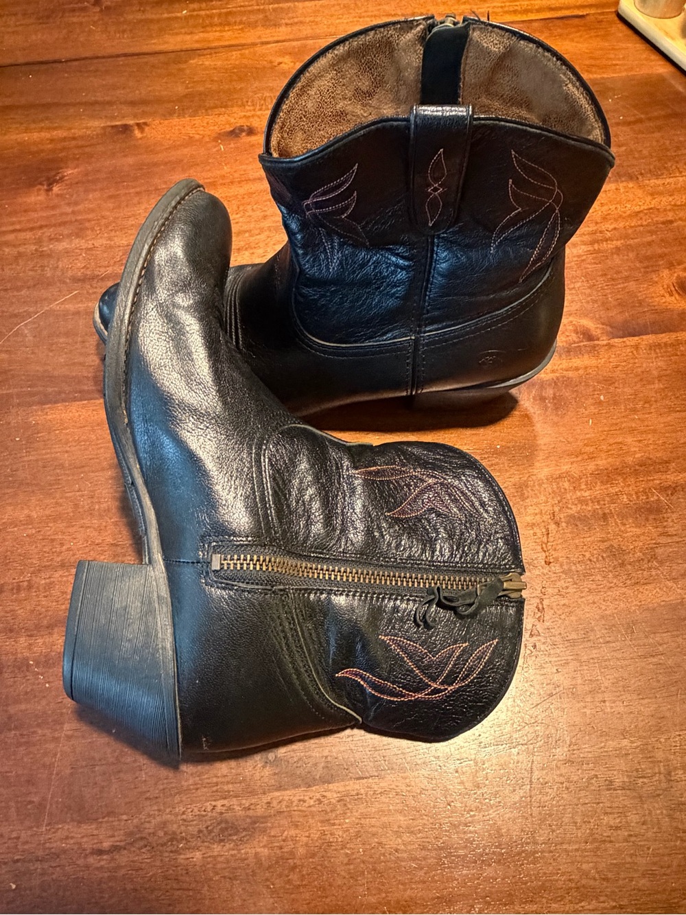 Ariat Black Leather Western Zip Ankle Boots